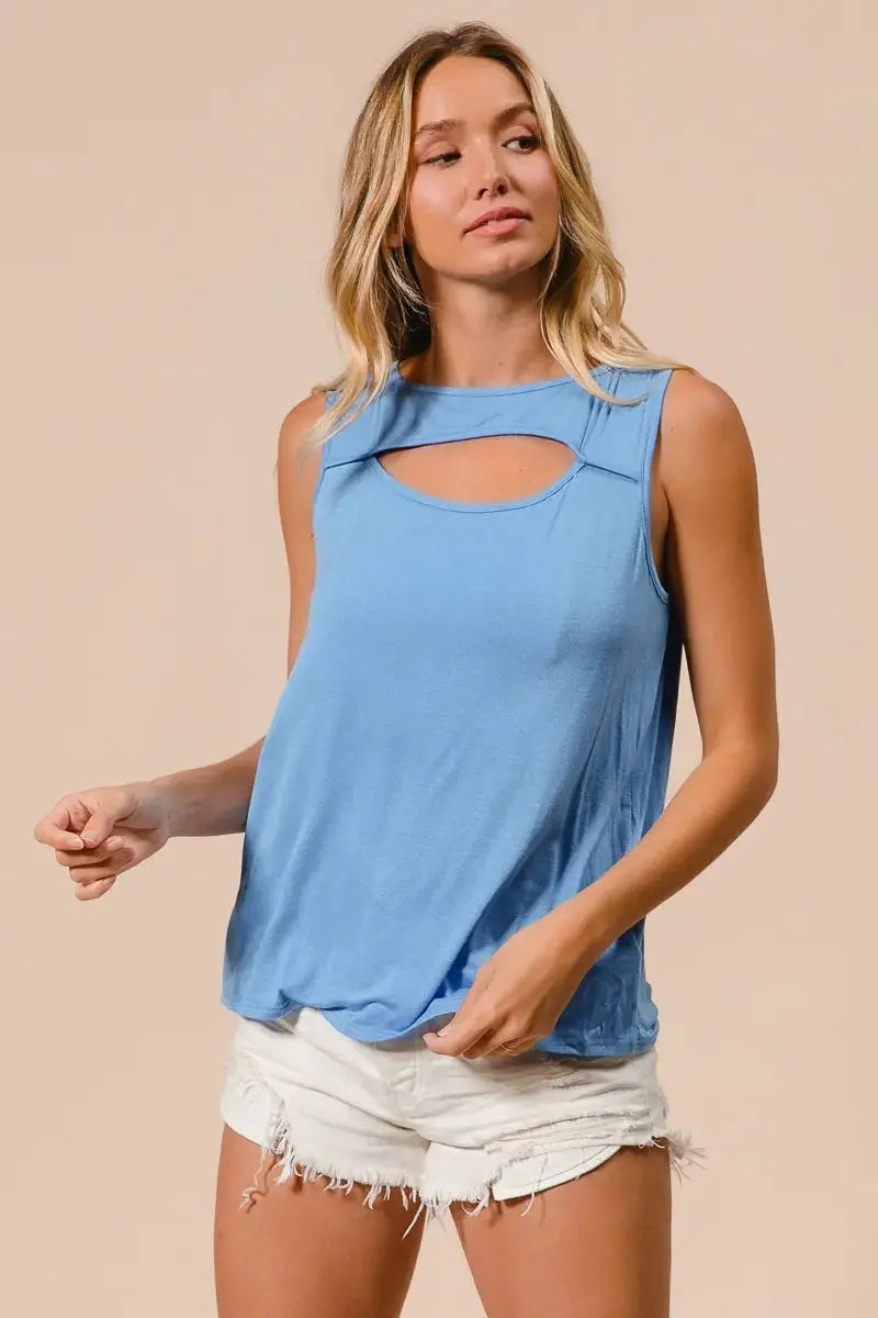 BiBi Rayon Span Knit With Cut Out Front Sleeveless Top - Love Salve